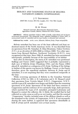 Boloria Natazhati Has Been One of the Least Collected and Least Un­ Derstood Insects of the North American Arctic