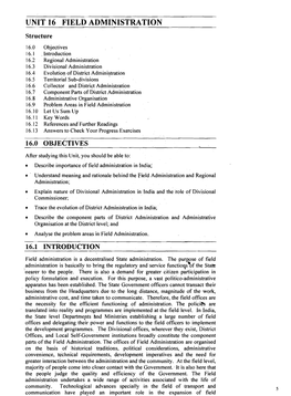 UNIT 16 FIELD ADMINISTRATION Structure