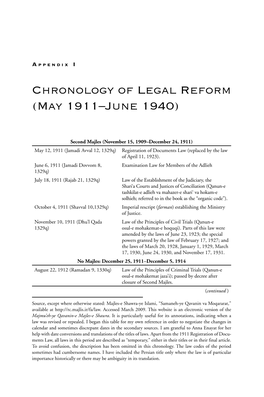 Chronology of Legal Reform (May 1911– June 1940)