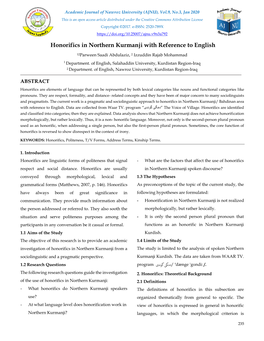 Honorifics in Northern Kurmanji with Reference to English