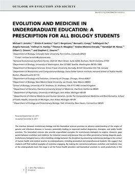 Antolin, Et Al. Evolution and Medicine in Undergraduate Education