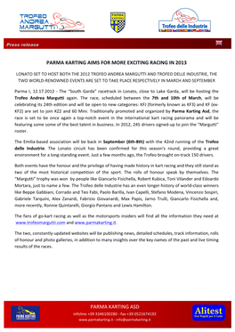 Parma Karting Aims for More Exciting Racing in 2013