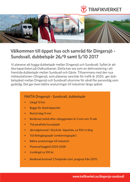 Välkommen Till Öppet Hus Och Samråd För Dingersjö - Sundsvall, Dubbelspår 26/9 Samt 5/10 2017