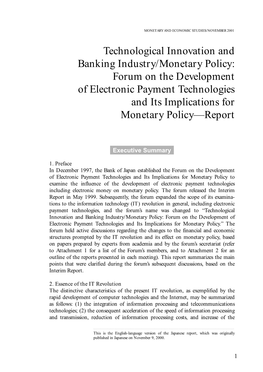 Technological Innovation and Banking Industry/Monetary Policy: Forum on the Development of Electronic Payment Technologies and I