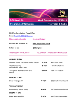 BBC Week 20 Programme Information Week Commencing 11/5