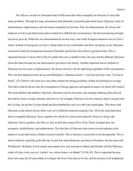 Name 1 the Odyssey Reveals Six Dominant Traits of Odysseus That Either Exemplify His Heroism Or Cause Him Many Problems. Throug