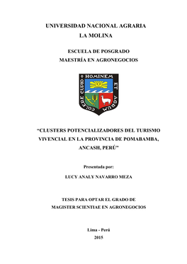 Clusters Potencializadores Del Turismo Vivencial En La Provincia De Pomabamba, Ancash, Perú”