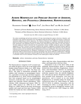 Achene Morphology and Pericarp Anatomy of Anemone, Hepatica, and Pulsatilla (Anemoninae, Ranunculaceae)