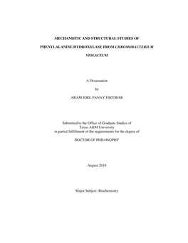 Mechanistic and Structural Studies of Phenylalanine Hydroxylase From