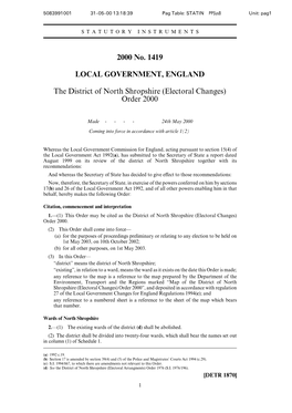 2000 No. 1419 LOCAL GOVERNMENT, ENGLAND the District Of