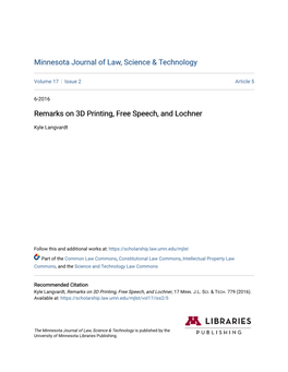 Remarks on 3D Printing, Free Speech, and Lochner