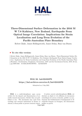 Three-Dimensional Surface Deformation in the 2016 MW 7.8 Kaikōura, New Zealand, Earthquake from Optical Image Correlation