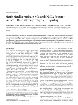 Matrix Metalloproteinase-9 Controls NMDA Receptor Surface Diffusion Through Integrin ␤1 Signaling