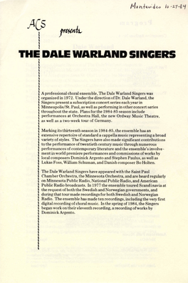 The Dale Warland Singers, October 17, 1984, 901 Twelve Oaks Center, Wayzata, MN