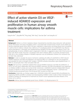 Effect of Active Vitamin D3 on VEGF-Induced ADAM33 Expression