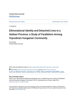 Ethnonational Identity and Detached Lives in a Serbian Province: a Study of Parallelism Among Vojvodina's Hungarian Community