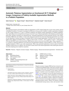 Automatic Thalamus Segmentation on Unenhanced 3D T1 Weighted Images: Comparison of Publicly Available Segmentation Methods in a Pediatric Population