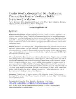 Species Wealth, Geographical Distribution and Conservation Status of the Genus Dahlia (Asteraceae) in Mexico