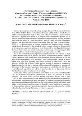 Purdah (1902-1903) Desafiando La Reclusión Desde Los Periódicos: La Obra Literaria Temprana De Cornelia Sorabji Sobre El Purdah (1902-1903)