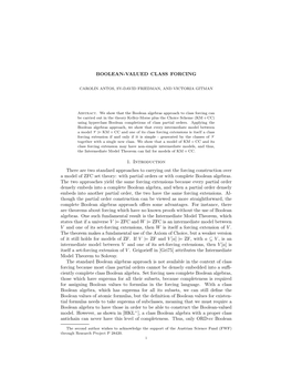 BOOLEAN-VALUED CLASS FORCING 11 Is Generated by the Classes of V Together with a Single New Class