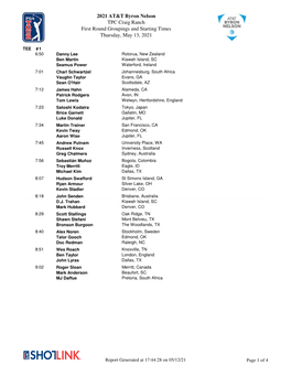 2021 AT&T Byron Nelson TPC Craig Ranch First Round Groupings