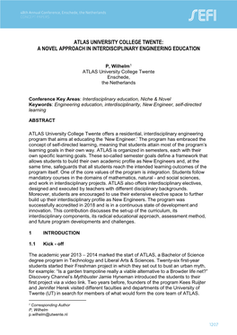 Atlas University College Twente: a Novel Approach in Interdisciplinary Engineering Education