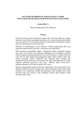 Kuliner Tradisional Sebagai Daya Tarik Kota Makassar Sebagai Destinasi Wisata Kuliner