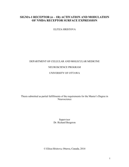 Σ – 1R) Activation and Modulation of Nmda Receptor Surface Expression