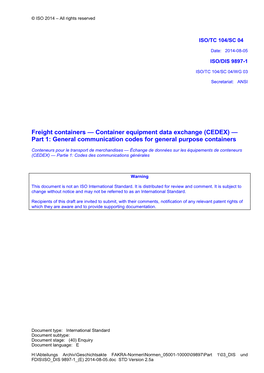 Container Equipment Data Exchange (CEDEX) — Part 1: General Communication Codes for General Purpose Containers