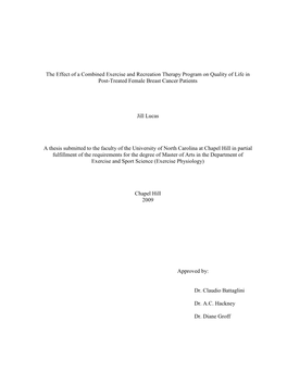 The Effect of a Combined Exercise and Recreation Therapy Program on Quality of Life in Post-Treated Female Breast Cancer Patients