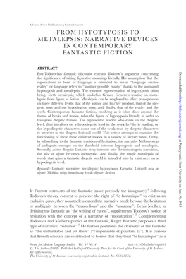 From Hypotyposis to Metalepsis: Narrative Devices in Contemporary Fantastic Fiction