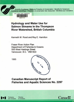 Hydrology and Water Use for Salmon Streams in the Thompson River Watershed, British Columbia