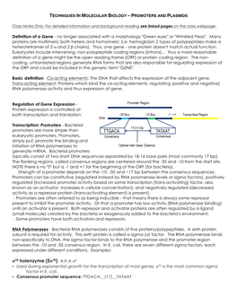 Techniques in Molecular Biology – Promoters and Plasmids