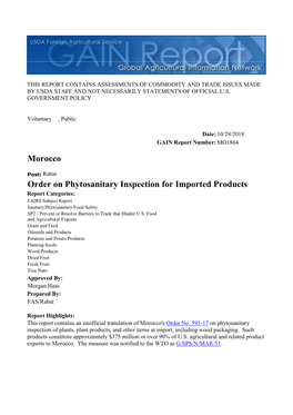Order on Phytosanitary Inspection for Imported Products Morocco