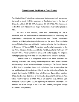 Objectives of the Hirakud Dam Project