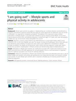 “I Am Going Out!” – Lifestyle Sports and Physical Activity in Adolescents