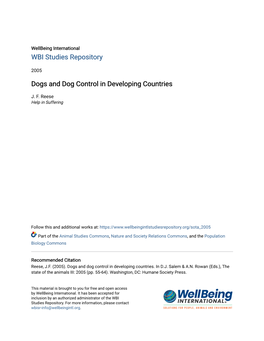 Dogs and Dog Control in Developing Countries