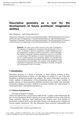 Descriptive Geometry As a Tool for the Development of Future Architects' Imaginative Abilities