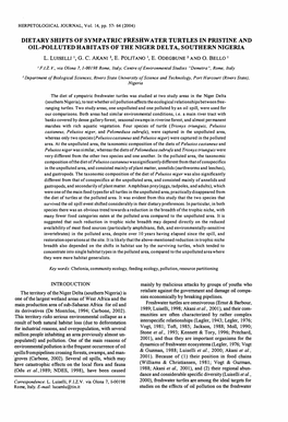 Dietary Shifts of Sympatric Freshwater Turtles in Pristine and Oil-Polluted Habitats of the Niger Delta, Southern Nigeria