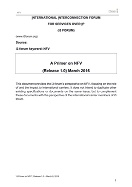 A Primer on NFV (Release 1.0) March 2016