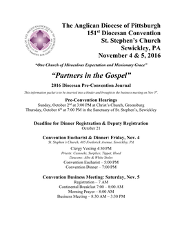“Partners in the Gospel” 2016 Diocesan Pre-Convention Journal