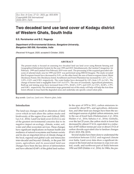 Two Decadeal Land Use Land Cover of Kodagu District of Western Ghats, South India