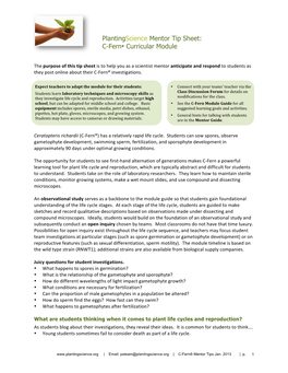 Plantingscience Mentor Tip Sheet: C-Fern® Curricular Module