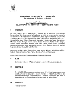 COMISIÓN DE FISCALIZACIÓN Y CONTRALORÍA (Período Anual De Sesiones 2010-2011)
