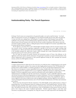 Institutionalizing Parity: the French Experience