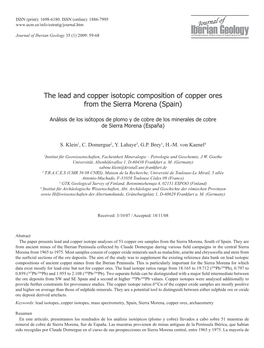 The Lead and Copper Isotopic Composition of Copper Ores from the Sierra Morena (Spain)