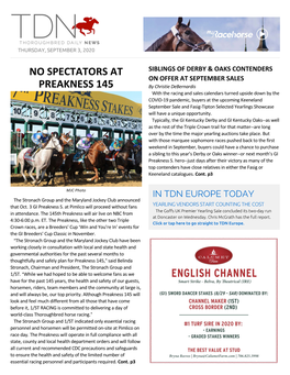 NO SPECTATORS at PREAKNESS 145 Opening Day, the First Auction of an Improvised European the Oct