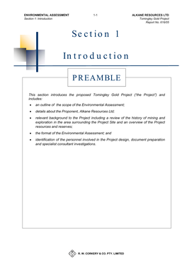 Section 1: Introduction Tomingley Gold Project Report No