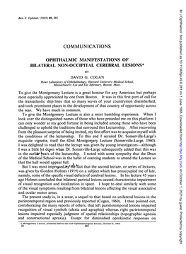 Ophthalmic Manifestations of Bilateral Non-Occipital Cerebral Lesions* by David G