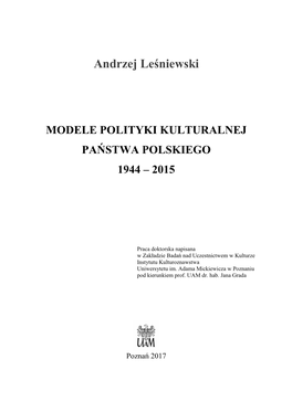 A. Leśniewski, Modele Polityki Kulturalnej Państwa Polskie…